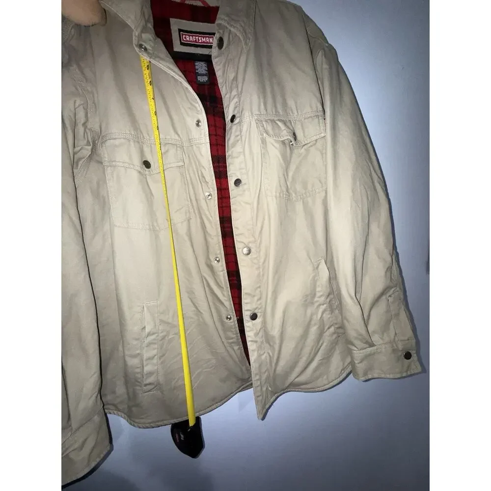Craftsman Fleece Lined Work Jacket Snap Button Tan Canvas Men’s Size Large